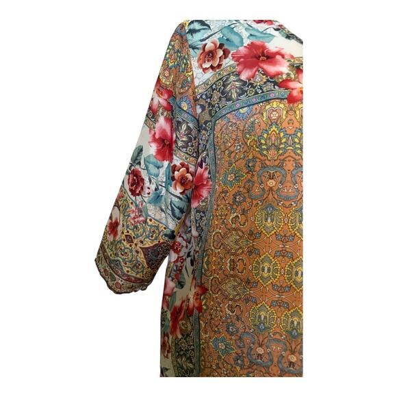 Johnny Was 100% Silk Floral Dress/Tunic Multicolor Pattern  M - Picture 6 of 12